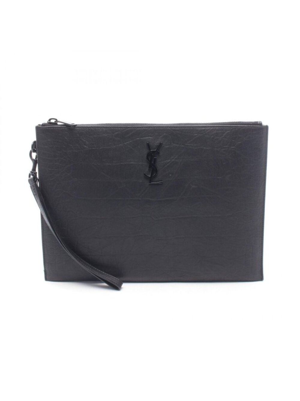 Saint Laurent Paris Clutch Cassandra Zip Tablet Holder Croco Embossed Black